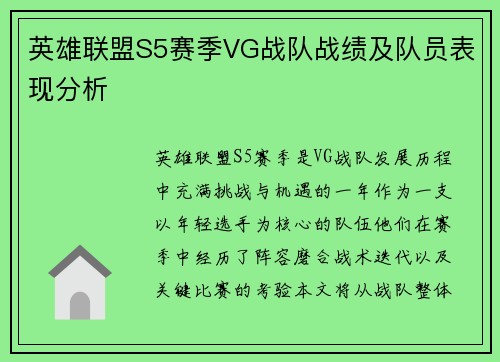 英雄联盟S5赛季VG战队战绩及队员表现分析