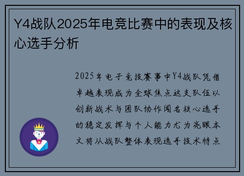 Y4战队2025年电竞比赛中的表现及核心选手分析