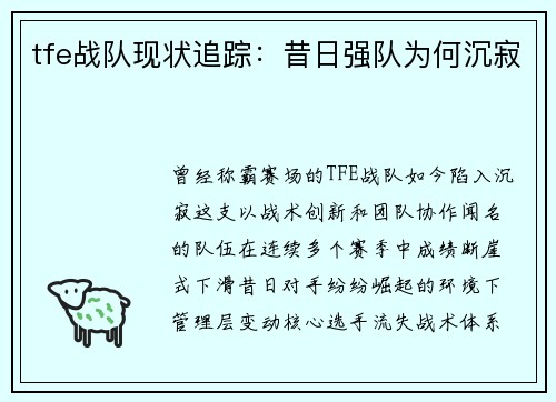 tfe战队现状追踪：昔日强队为何沉寂